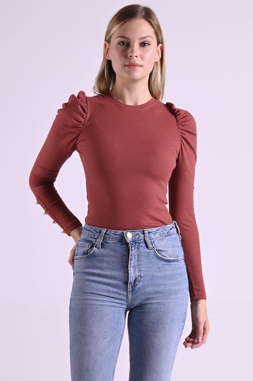 Kaşkorse Kolu Düğme Detaylı Omuzu Balon Body 8641