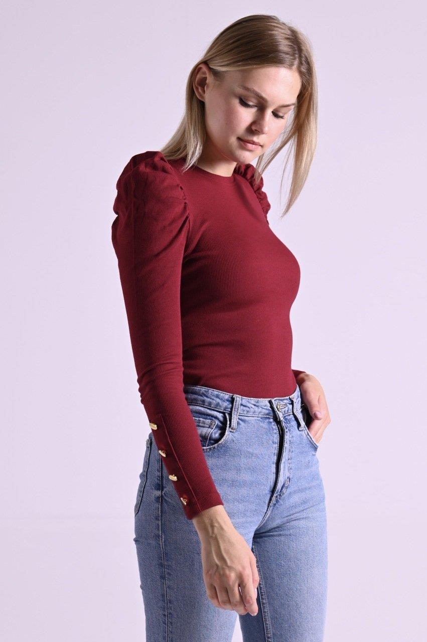 Kaşkorse Kolu Düğme Detaylı Omuzu Balon Body 8641