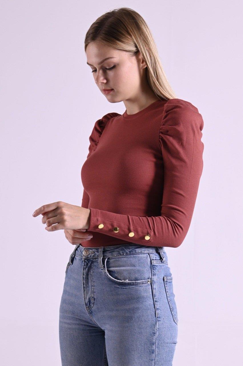 Kaşkorse Kolu Düğme Detaylı Omuzu Balon Body 8641