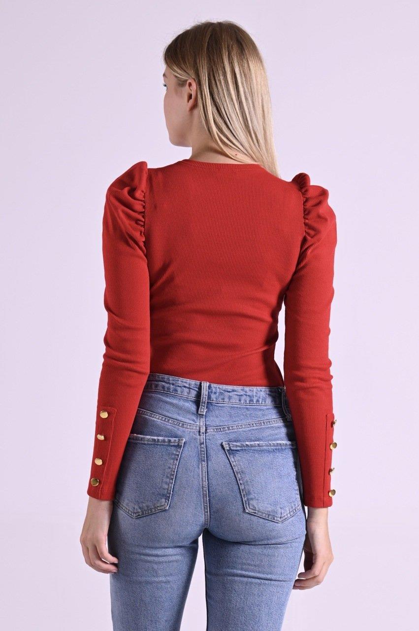 Kaşkorse Kolu Düğme Detaylı Omuzu Balon Body 8641