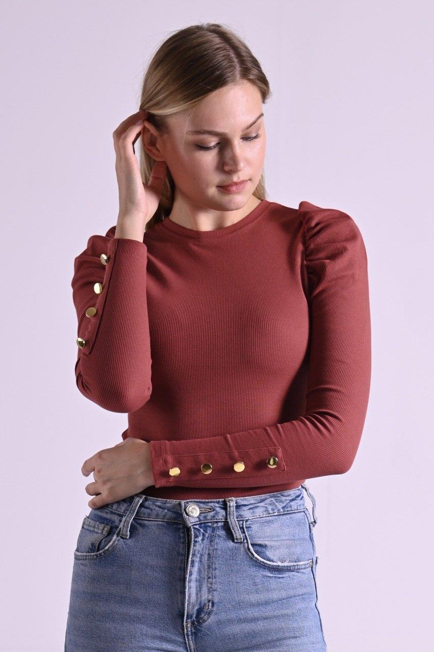Kaşkorse Kolu Düğme Detaylı Omuzu Balon Body 8641