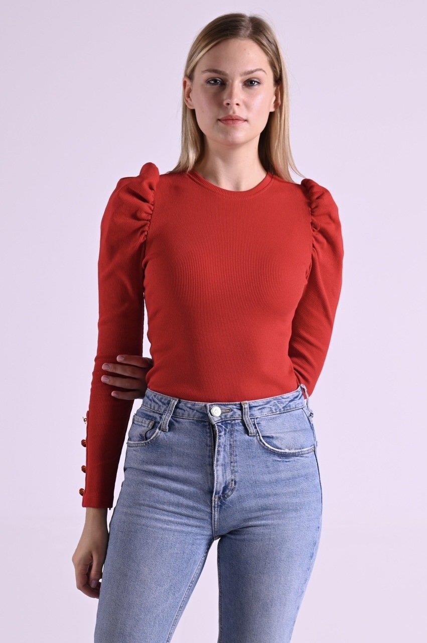 Kaşkorse Kolu Düğme Detaylı Omuzu Balon Body 8641
