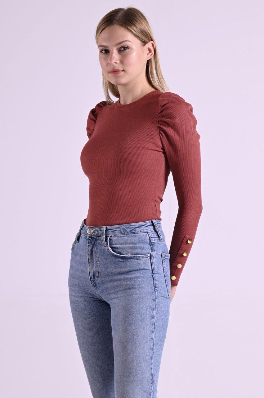 Kaşkorse Kolu Düğme Detaylı Omuzu Balon Body 8641