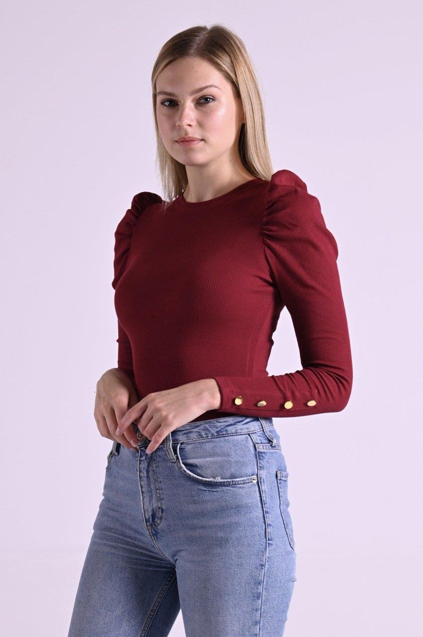 Kaşkorse Kolu Düğme Detaylı Omuzu Balon Body 8641