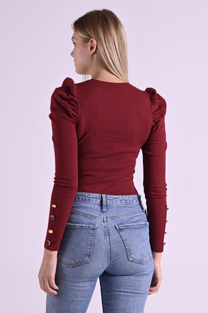 Kaşkorse Kolu Düğme Detaylı Omuzu Balon Body 8641