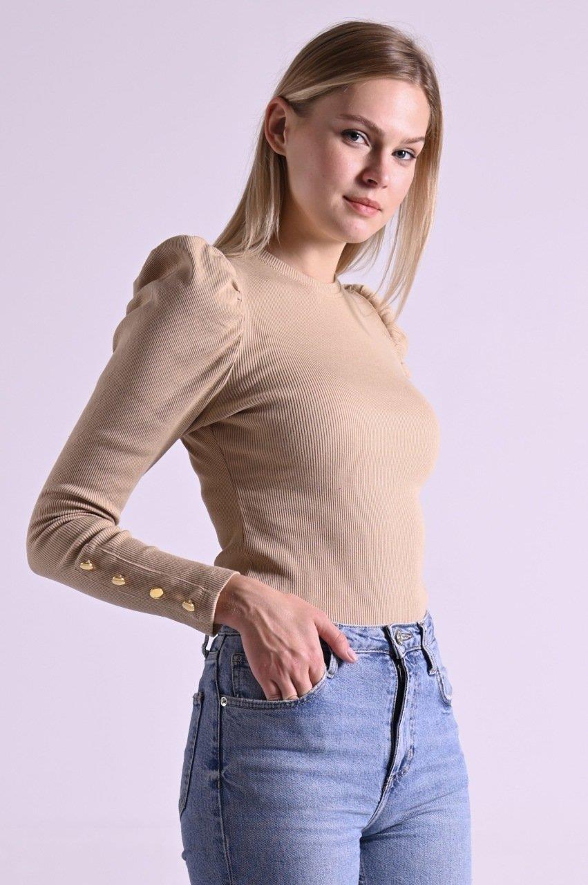 Kaşkorse Kolu Düğme Detaylı Omuzu Balon Body 8641