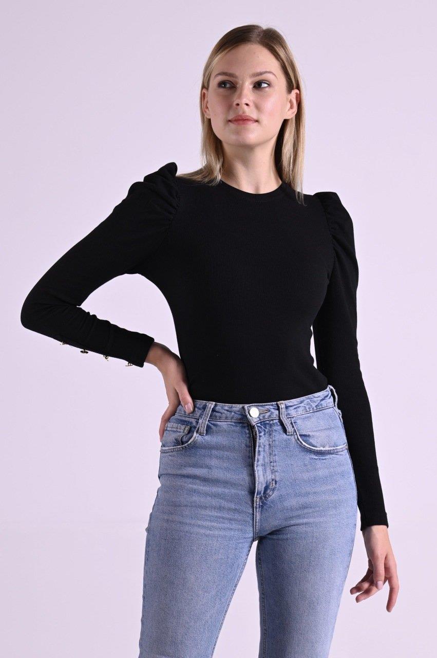 Kaşkorse Kolu Düğme Detaylı Omuzu Balon Body 8641