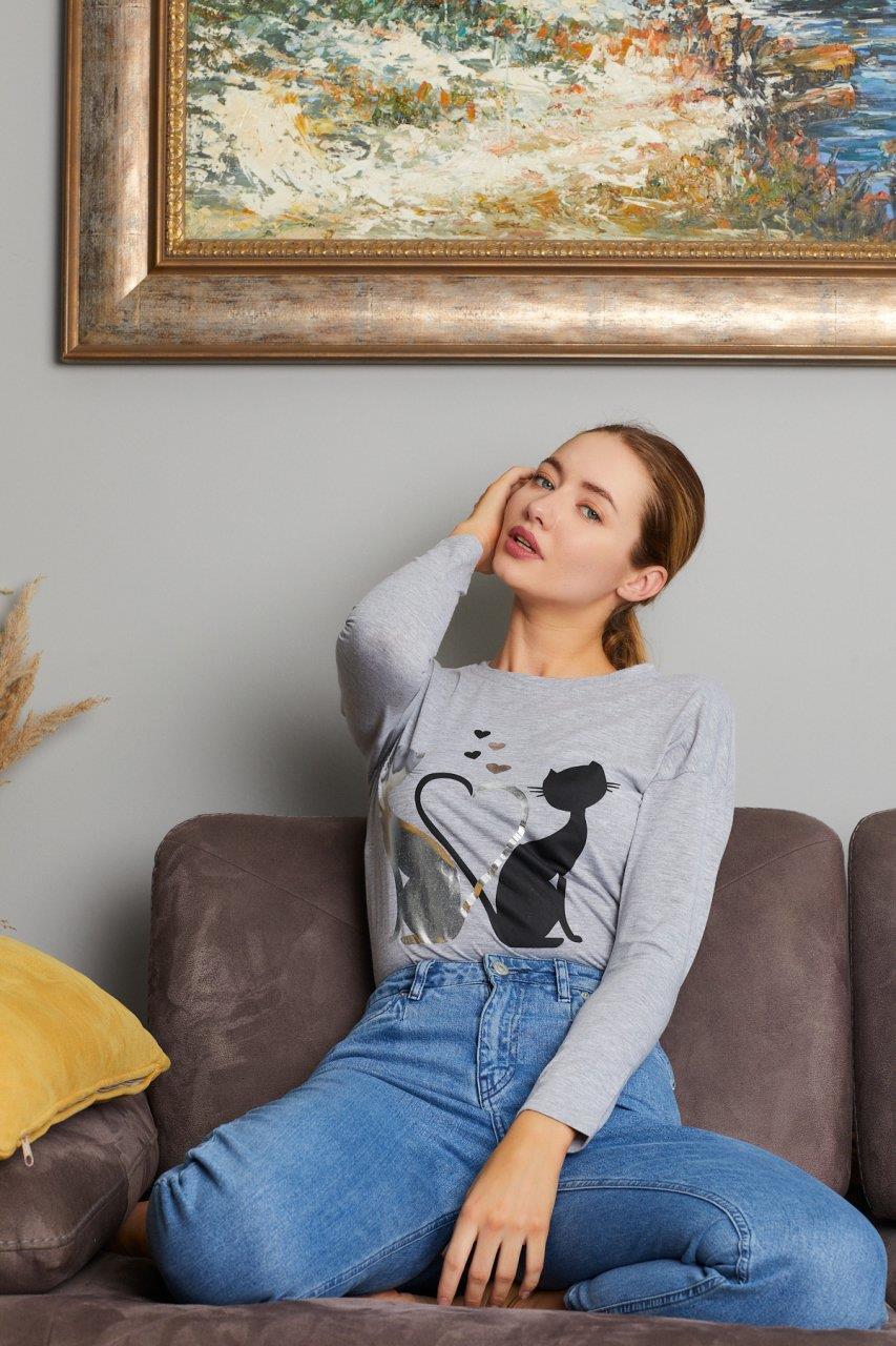 Kedi Baskılı Sweat 9130-5