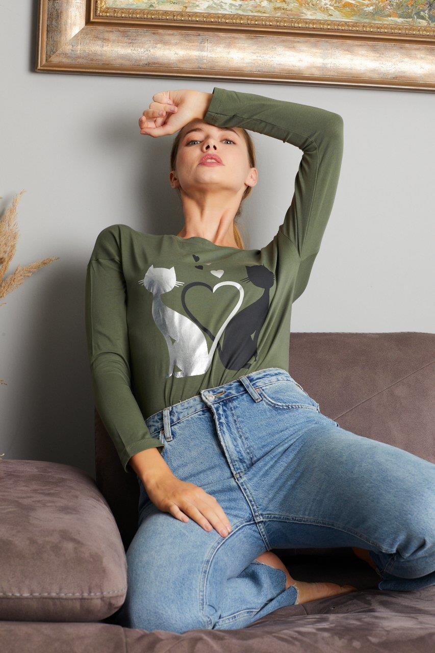 Kedi Baskılı Sweat 9130-5