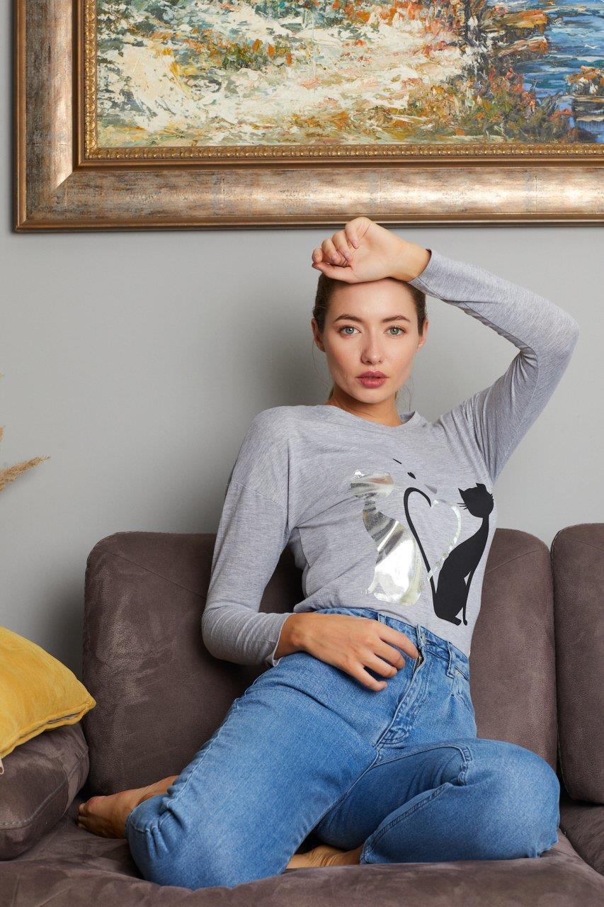Kedi Baskılı Sweat 9130-5