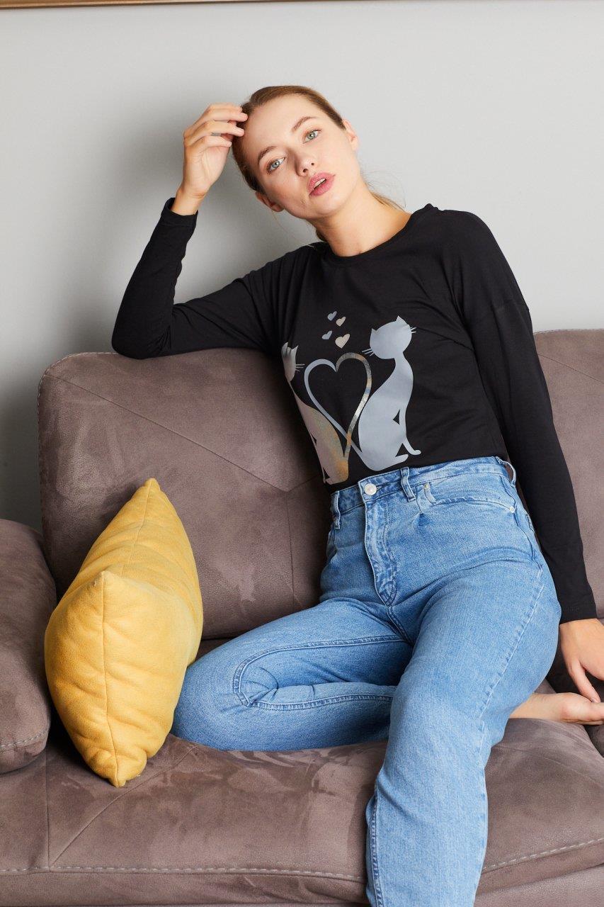 Kedi Baskılı Sweat 9130-5