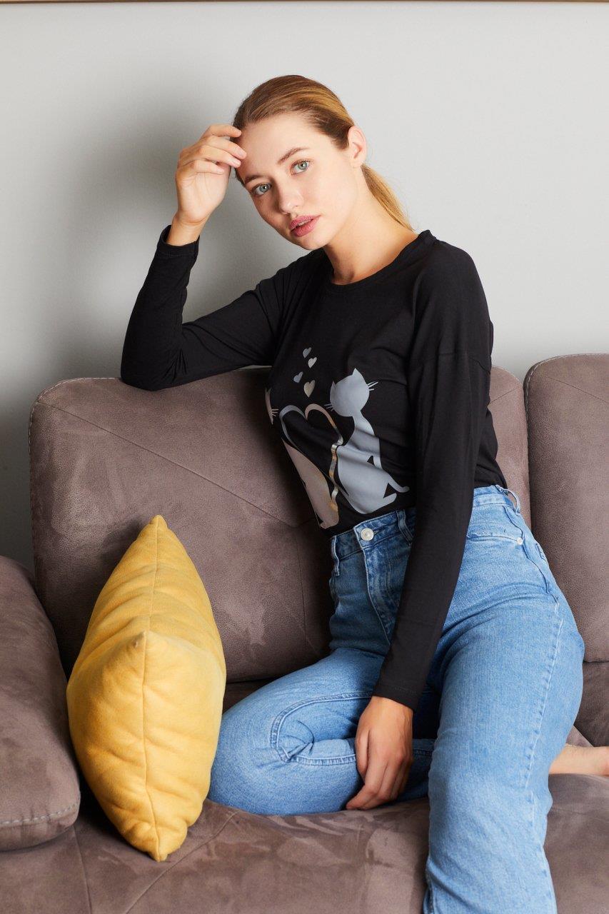Kedi Baskılı Sweat 9130-5