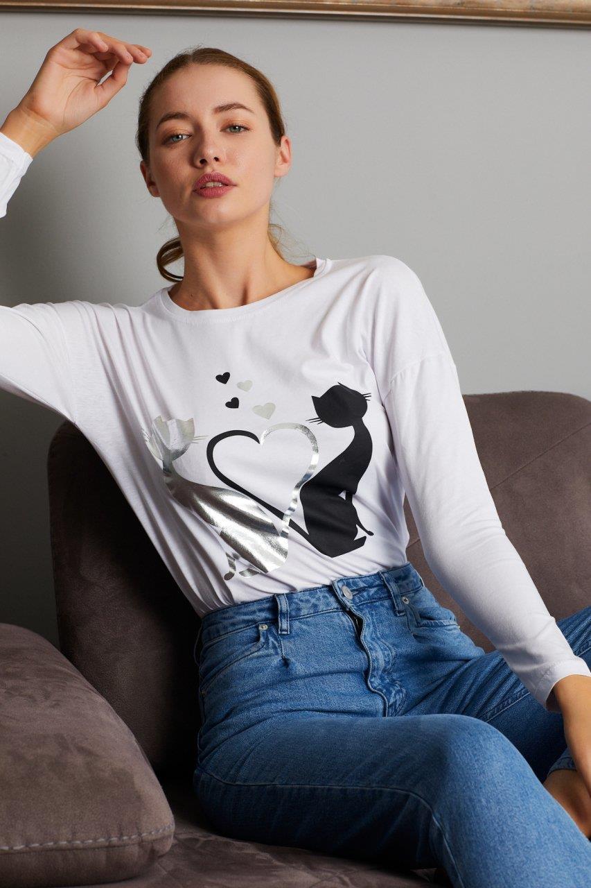 Kedi Baskılı Sweat 9130-5