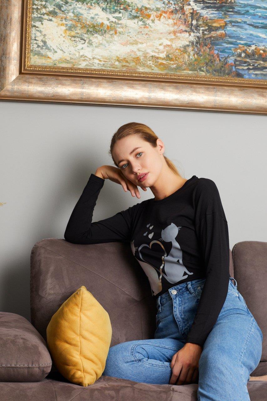 Kedi Baskılı Sweat 9130-5