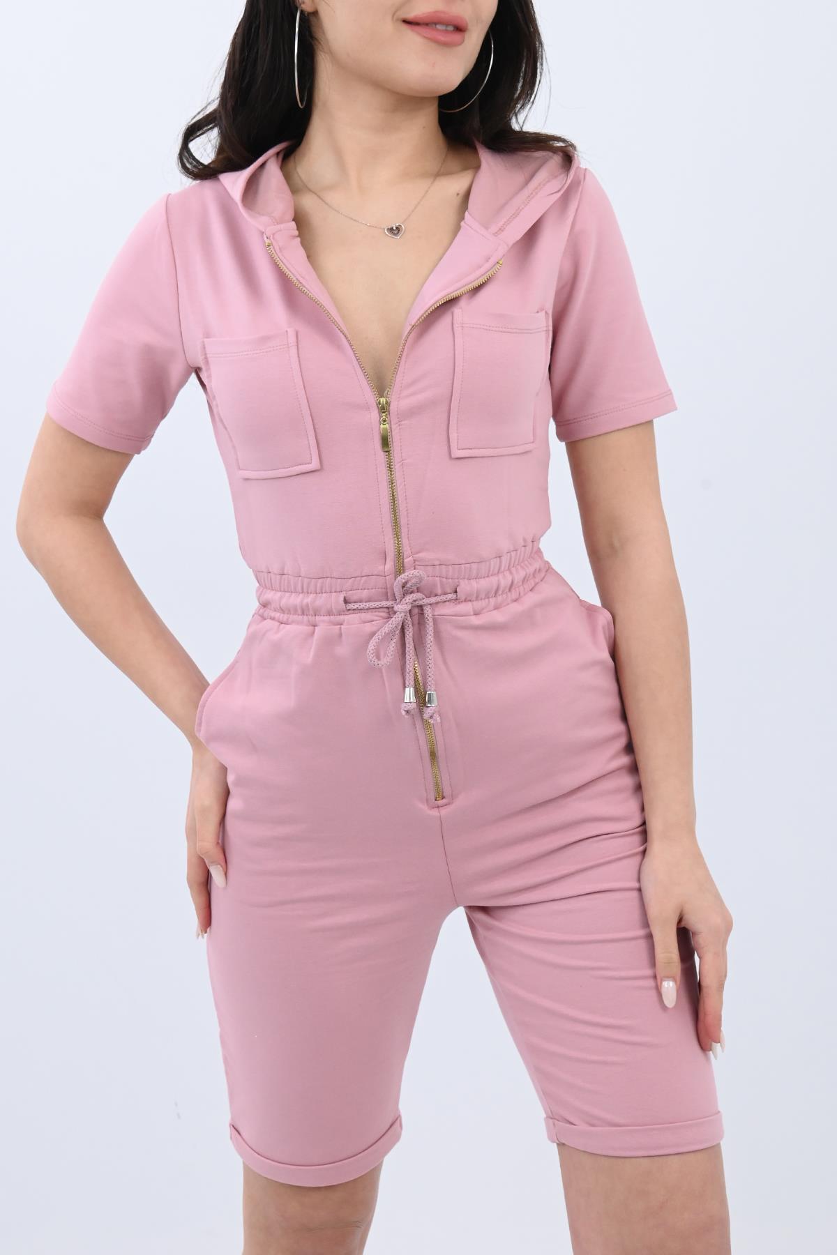 Kısa Kollu Şortlu ip Kemerli Tulum 8963