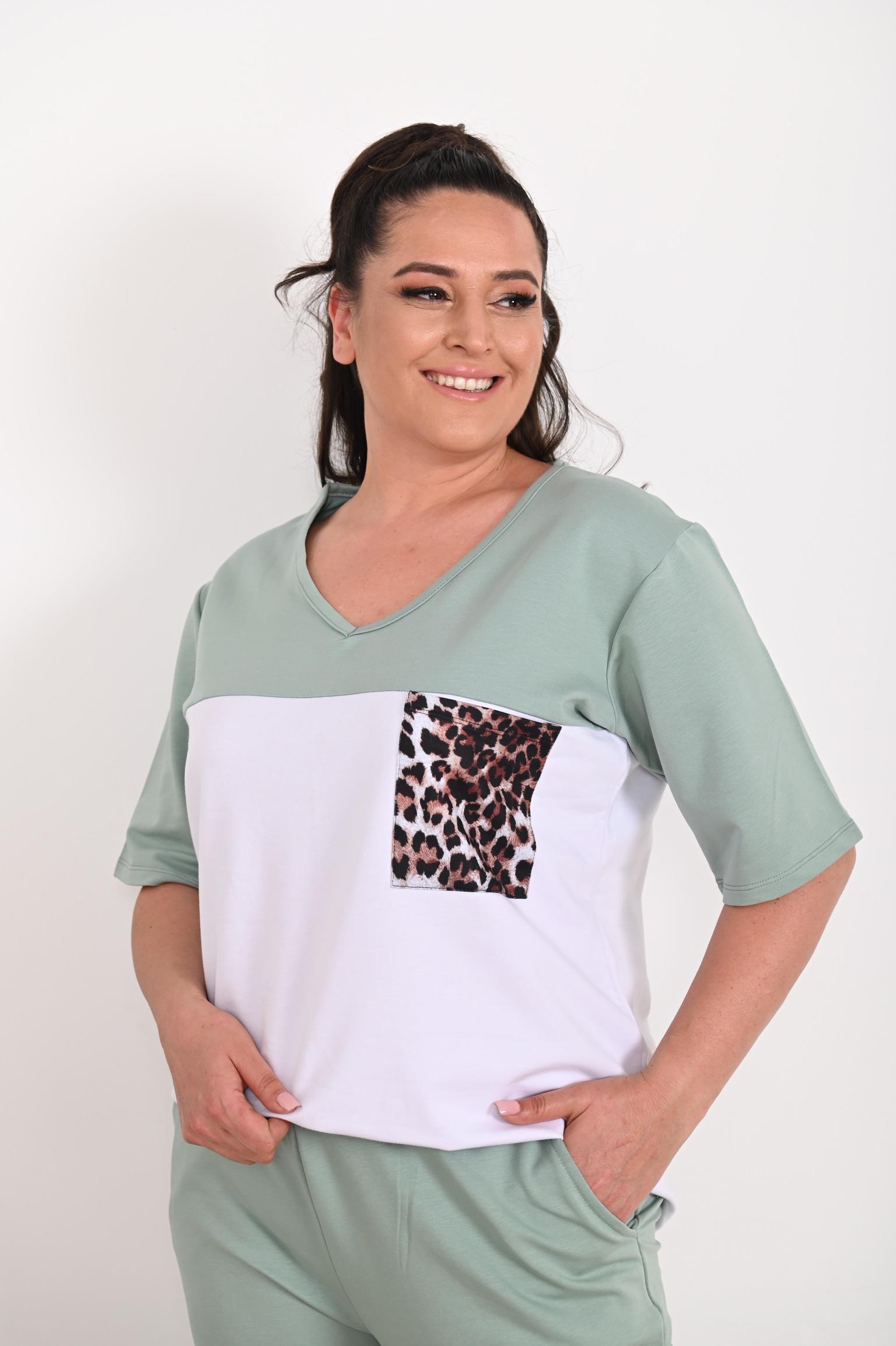 Leopar Baskı Cepli Kısa Kollu Battal (Büyük) Beden Eşofman Takımı 9932
