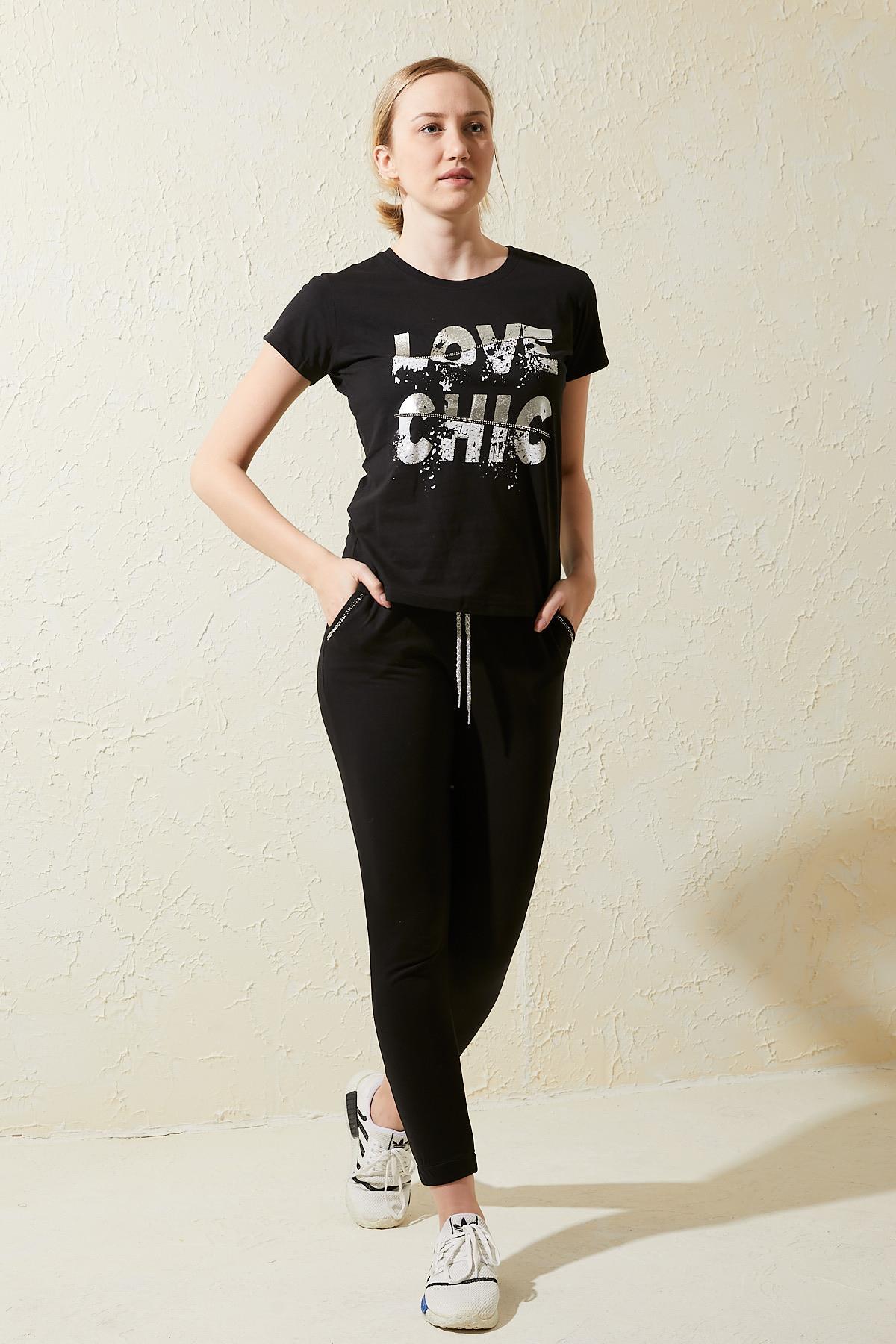 Love Chıc Baskılı Kısa Kollu  Eşofman Takımı 8828