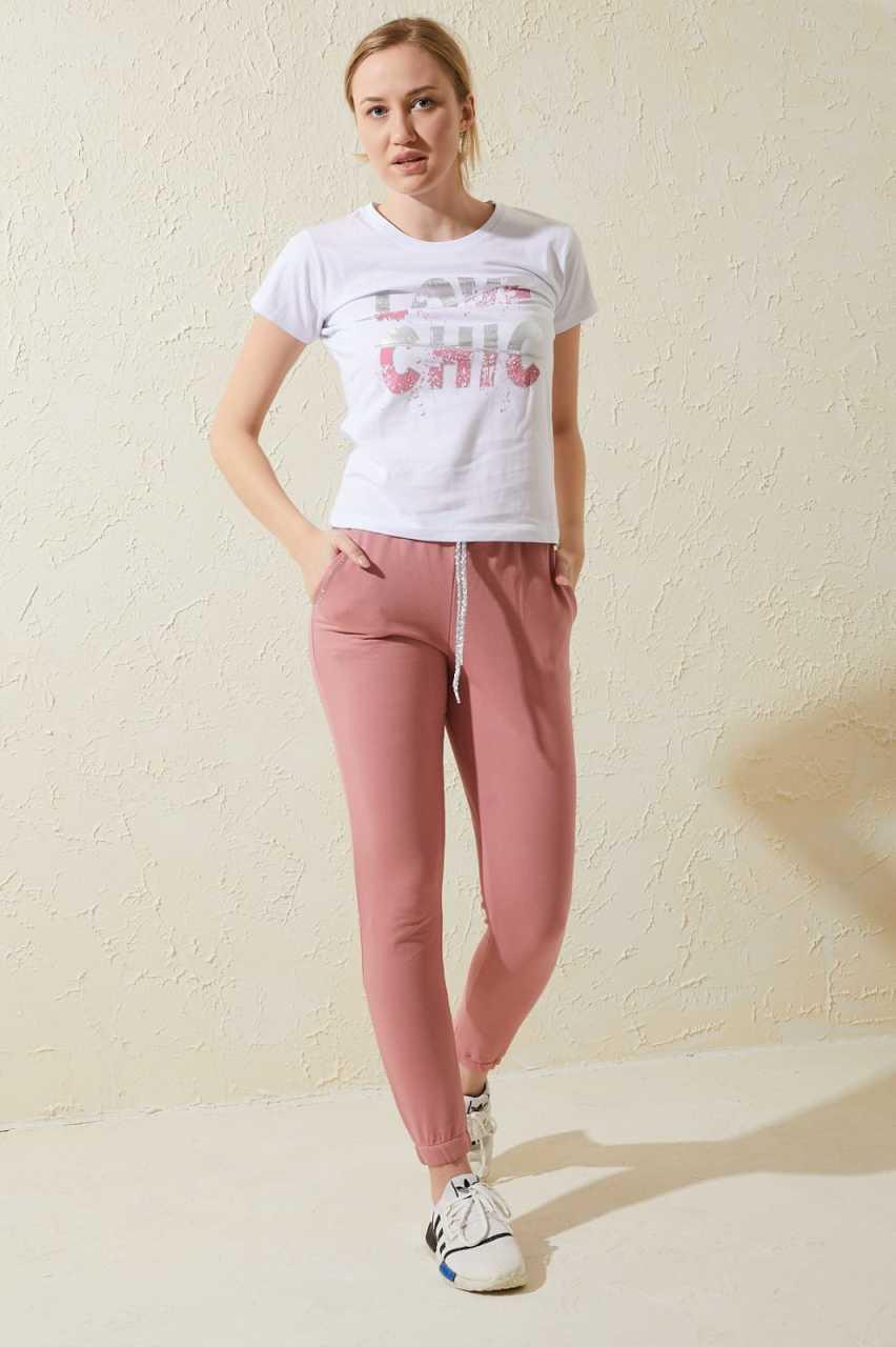 Love Chıc Baskılı Kısa Kollu  Eşofman Takımı 8828