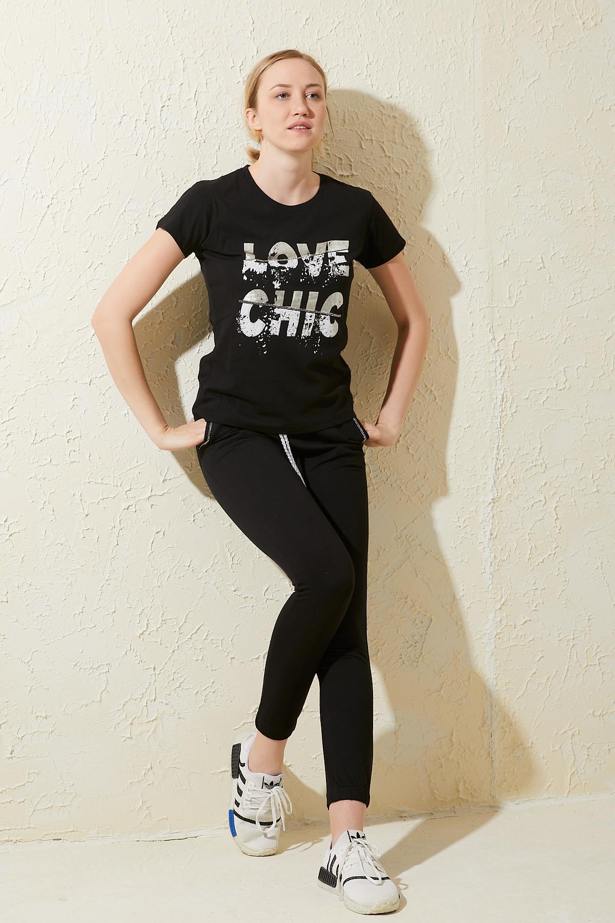 Love Chıc Baskılı Kısa Kollu  Eşofman Takımı 8828