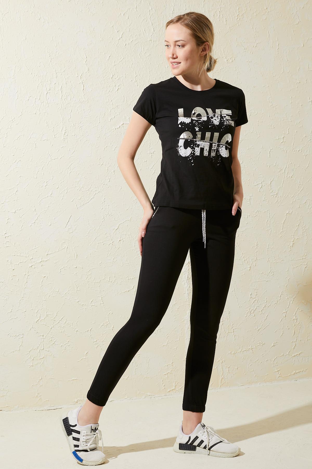 Love Chıc Baskılı Kısa Kollu  Eşofman Takımı 8828