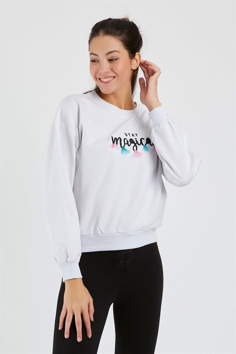 Magical Nakışlı Püsküllü Uzun Kollu Sweat 9099-1