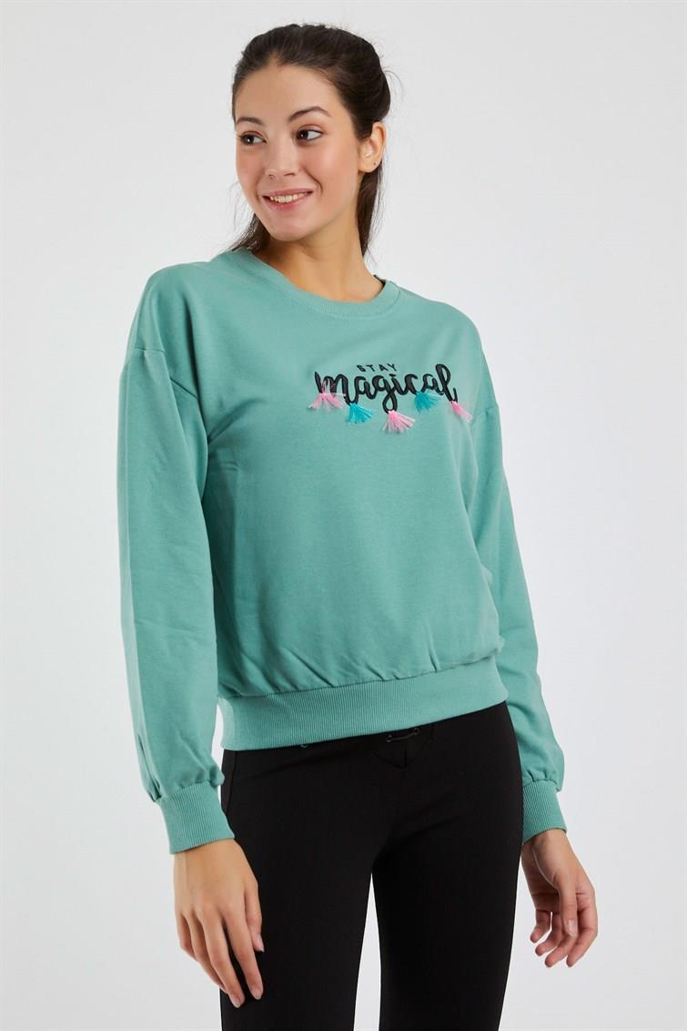 Magical Nakışlı Püsküllü Uzun Kollu Sweat 9099-1