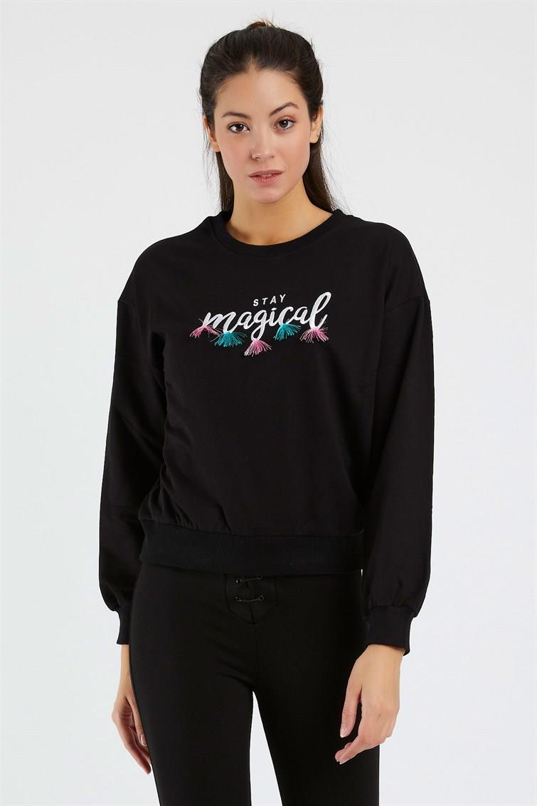 Magical Nakışlı Püsküllü Uzun Kollu Sweat 9099-1