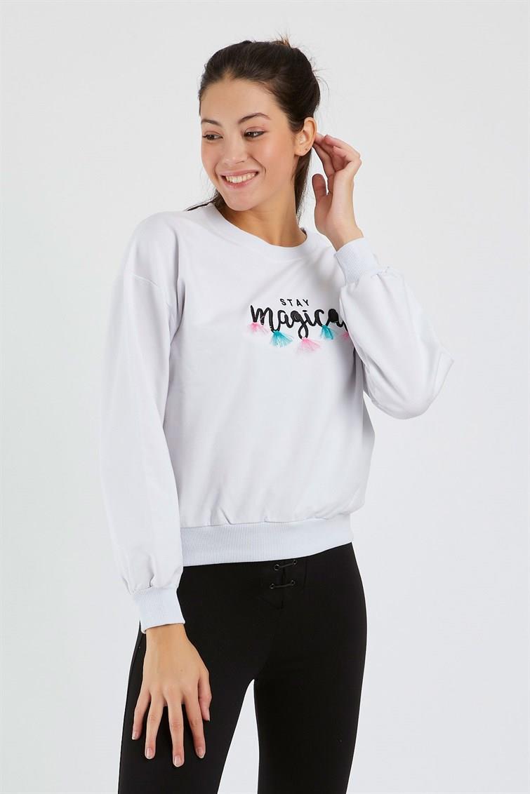 Magical Nakışlı Püsküllü Uzun Kollu Sweat 9099-1