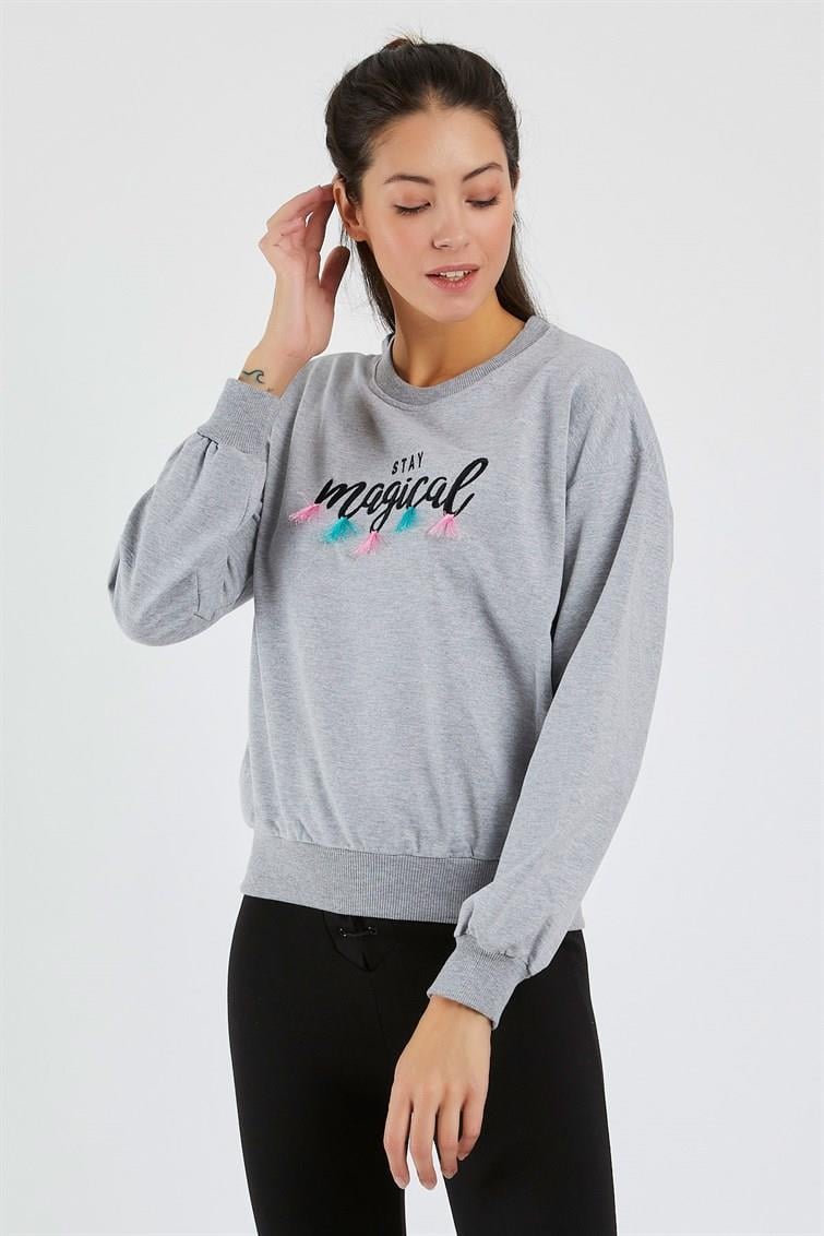 Magical Nakışlı Püsküllü Uzun Kollu Sweat 9099-1
