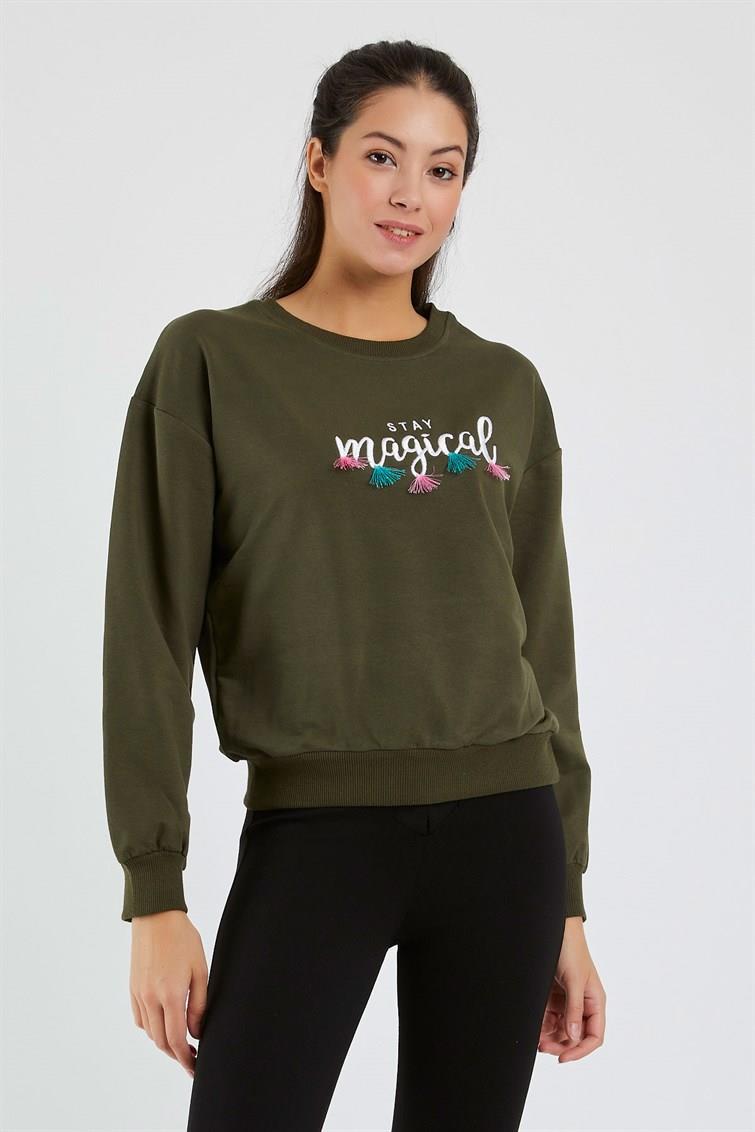 Magical Nakışlı Püsküllü Uzun Kollu Sweat 9099-1