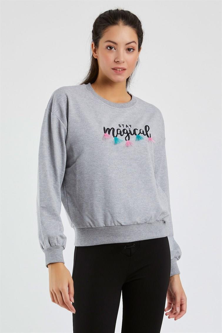 Magical Nakışlı Püsküllü Uzun Kollu Sweat 9099-1