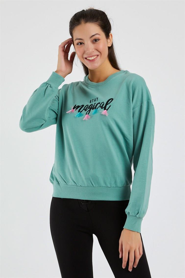Magical Nakışlı Püsküllü Uzun Kollu Sweat 9099-1