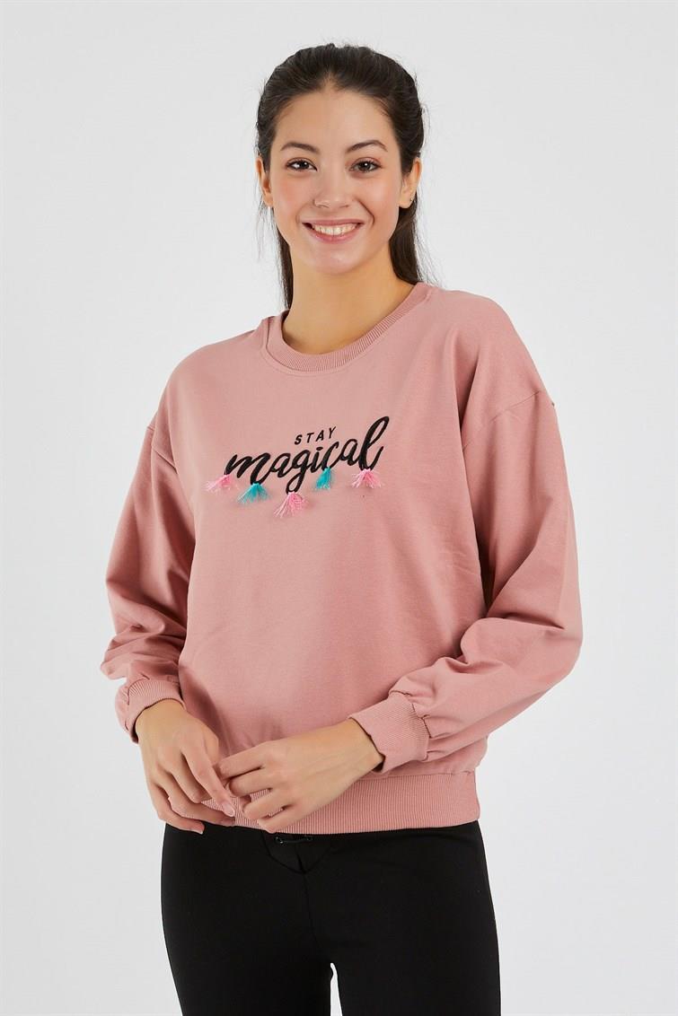 Magical Nakışlı Püsküllü Uzun Kollu Sweat 9099-1