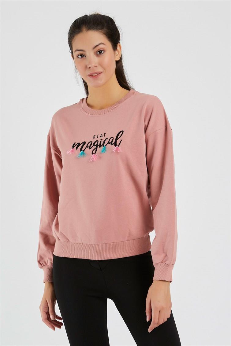 Magical Nakışlı Püsküllü Uzun Kollu Sweat 9099-1