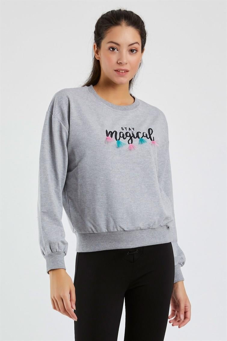 Magical Nakışlı Püsküllü Uzun Kollu Sweat 9099-1