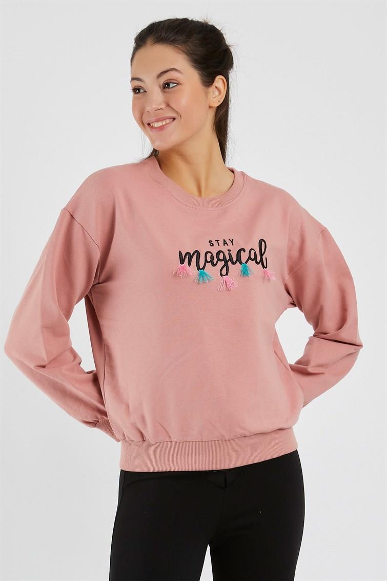 Magical Nakışlı Püsküllü Uzun Kollu Sweat 9099-1