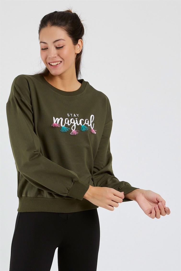 Magical Nakışlı Püsküllü Uzun Kollu Sweat 9099-1