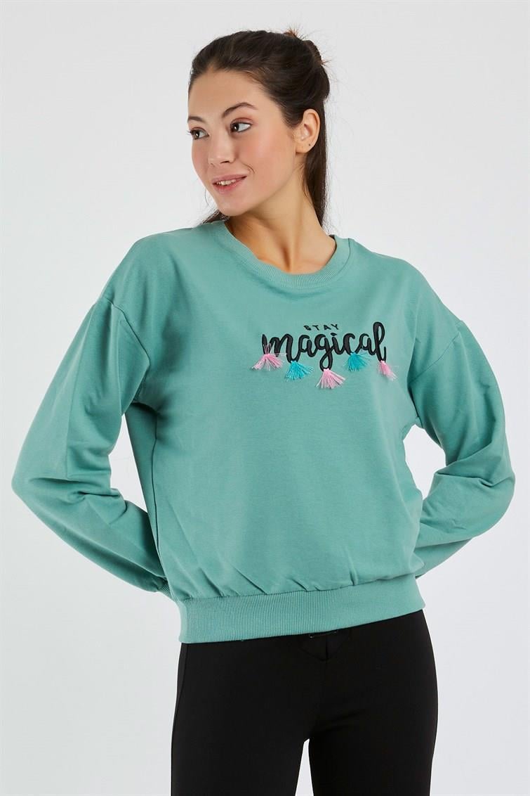 Magical Nakışlı Püsküllü Uzun Kollu Sweat 9099-1