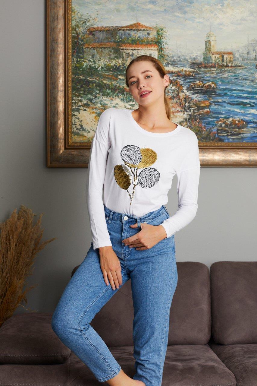 Pul Payet Baskılı Sweat 9130-7