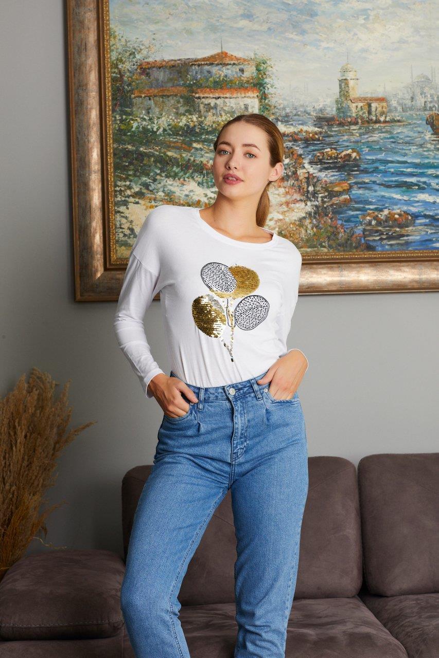 Pul Payet Baskılı Sweat 9130-7