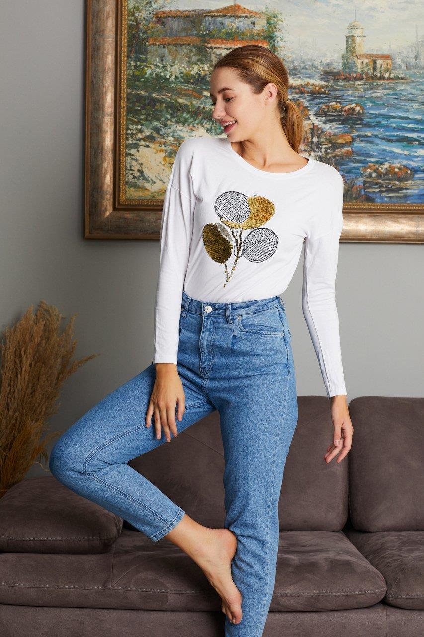 Pul Payet Baskılı Sweat 9130-7
