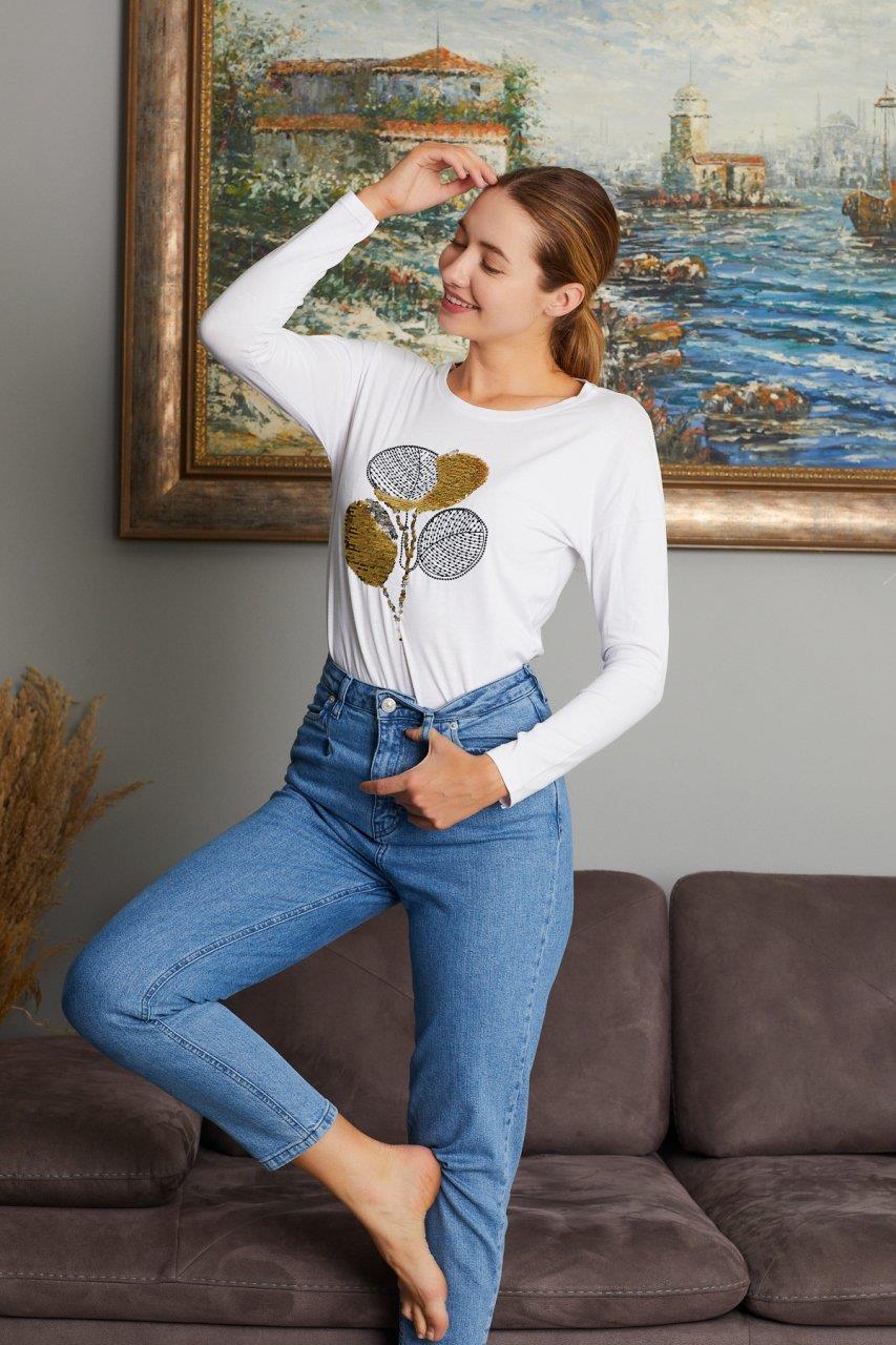 Pul Payet Baskılı Sweat 9130-7
