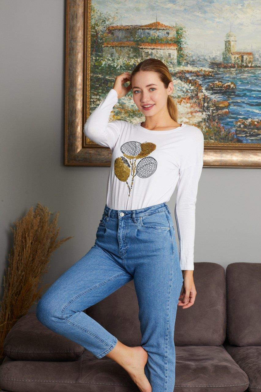 Pul Payet Baskılı Sweat 9130-7