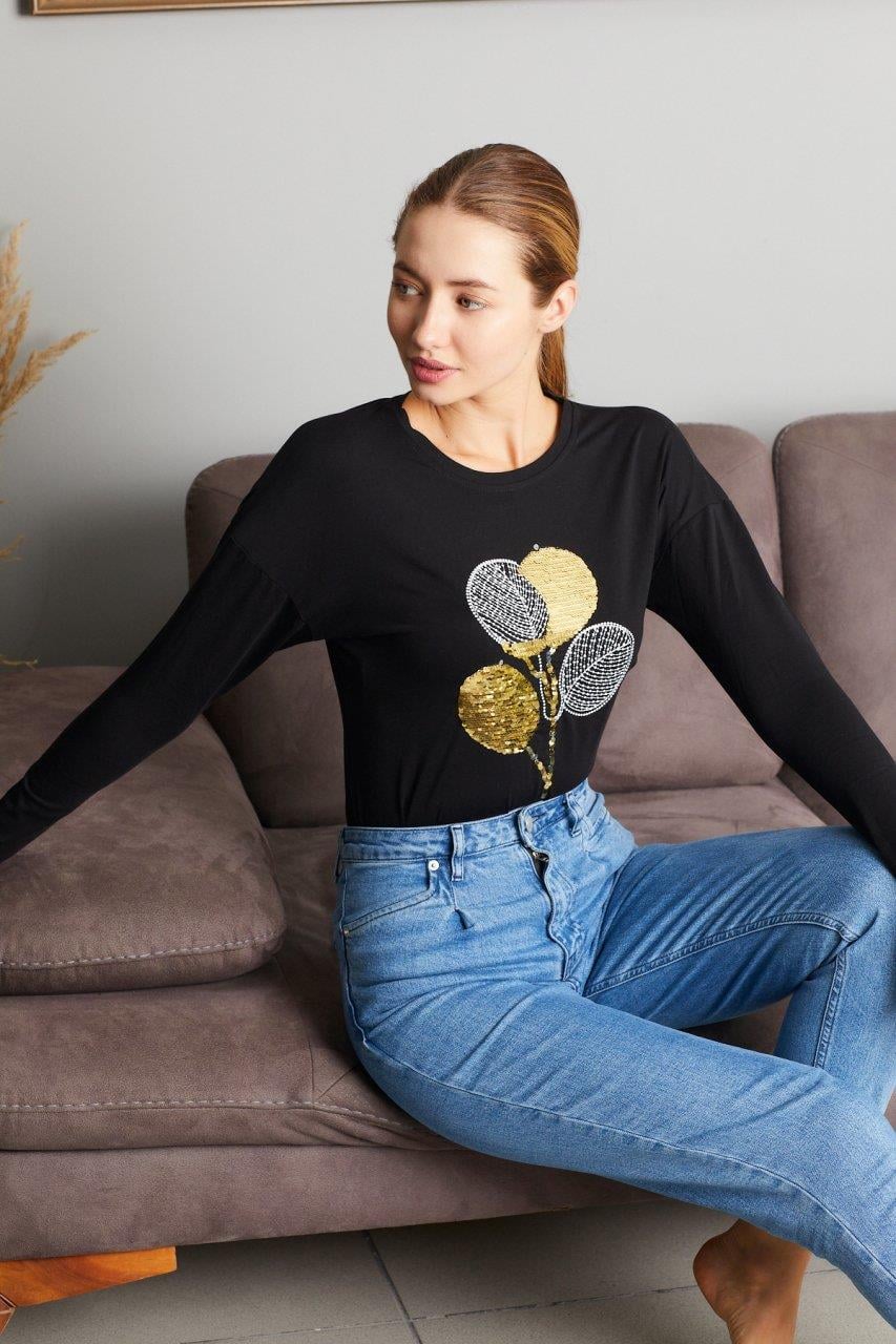 Pul Payet Baskılı Sweat 9130-7