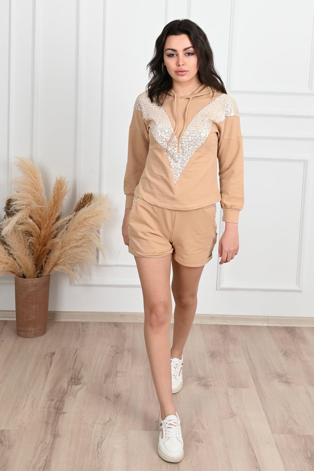Pul Payet Detaylı Şortlu İkili Takımı 9027