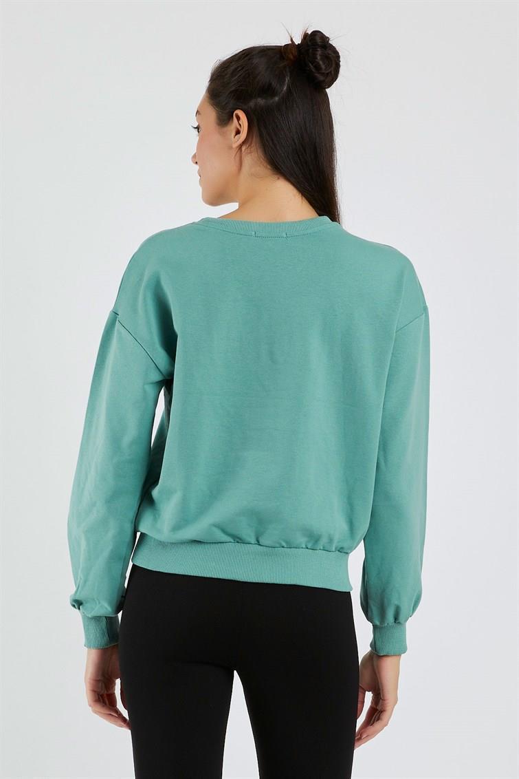 Renkli Social Nakışlı Uzun Kollu Sweat 9099-2