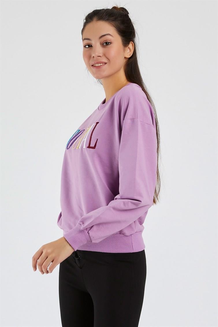 Renkli Social Nakışlı Uzun Kollu Sweat 9099-2