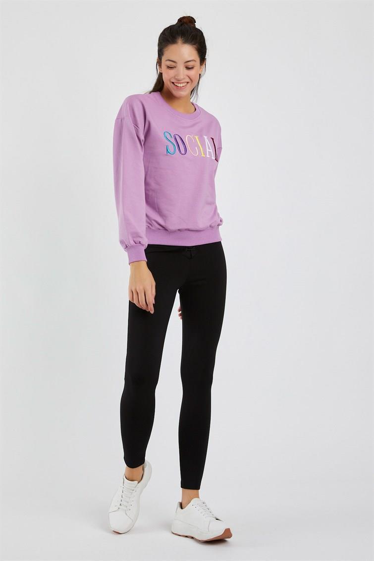 Renkli Social Nakışlı Uzun Kollu Sweat 9099-2