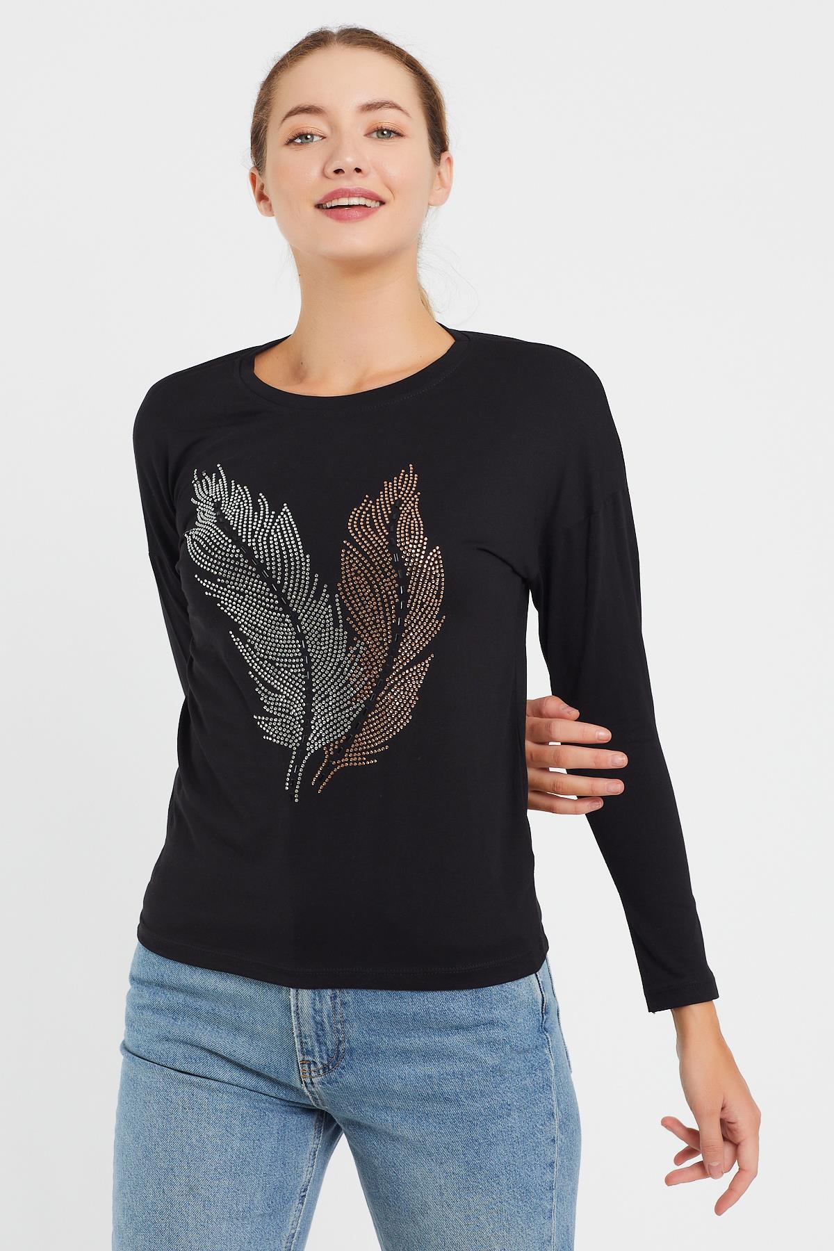 Taşlı Yaprak Detaylı Sweat 9130-2