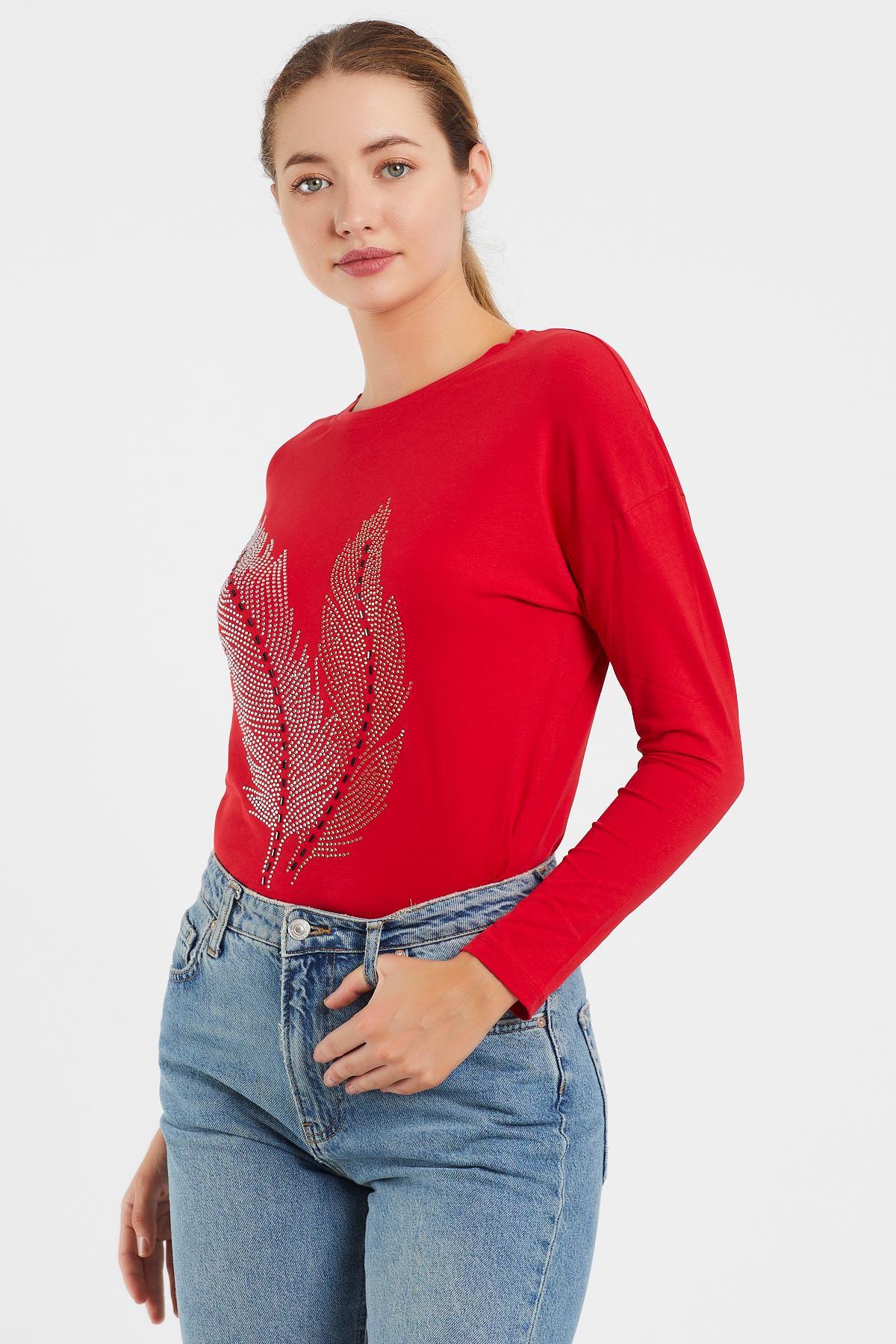 Taşlı Yaprak Detaylı Sweat 9130-2